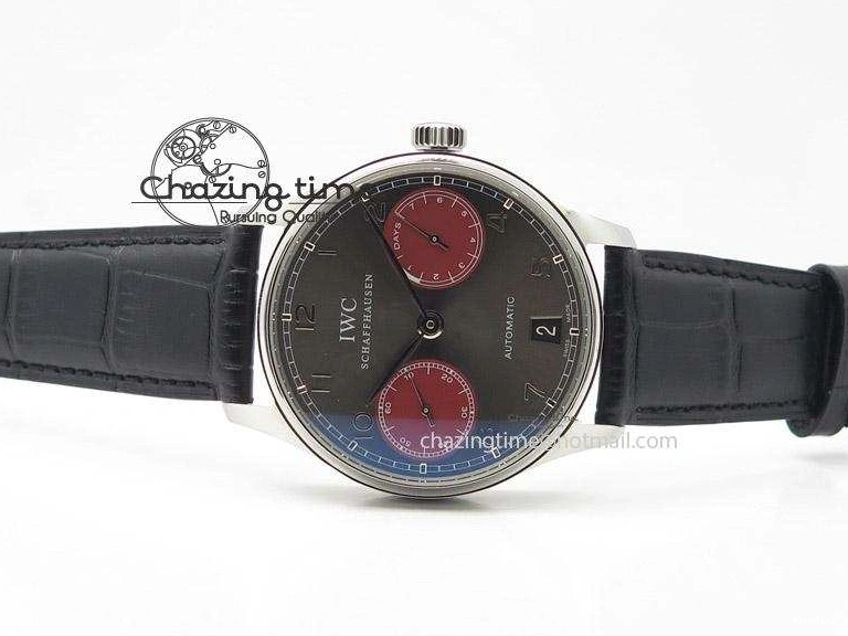 MIROTIME 0120 Portuguese Real PR IW500126 ZF 1:1 Best Edition Grey Red Dial On Black Leather Strap A52010 V Resilient 7333
